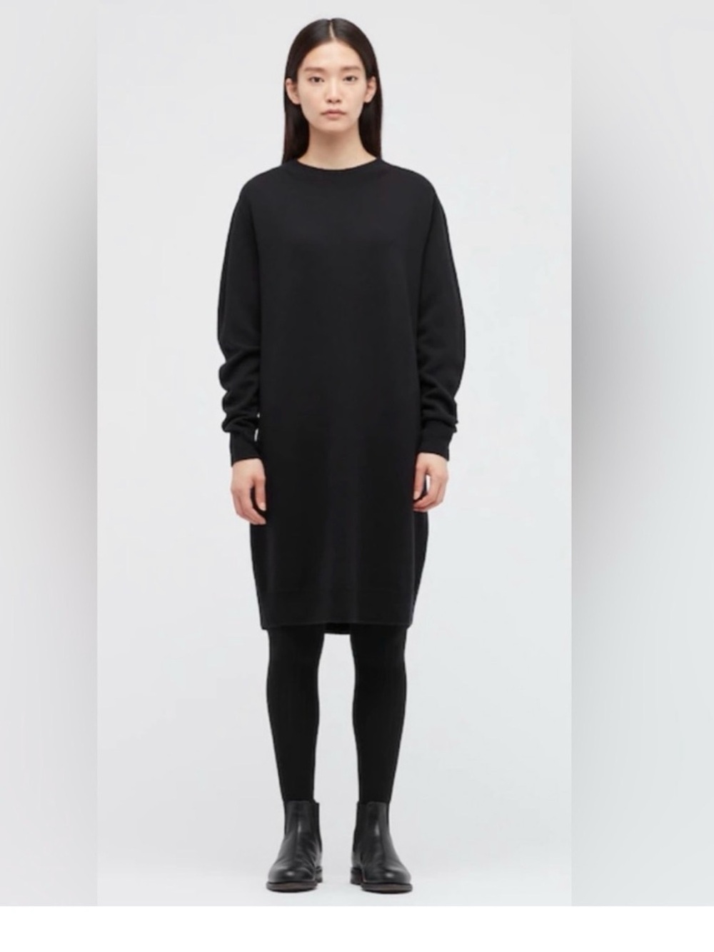 Uniqlo U 3D Knit Merino Crew Neck Long-Sleeve Dress, L, Navy, Great Condition